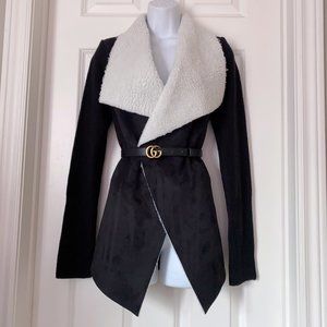 NWT! New Le Chateau Faux Fur Lapel Cardigan Shearling Jacket Coat